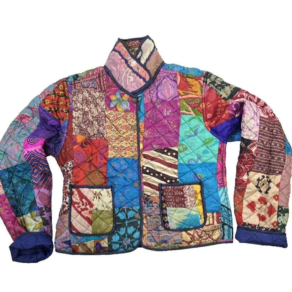 C:eed By Carla Freeman‎ Silk Reversible Jacket Satin Sequin Floral Button Small